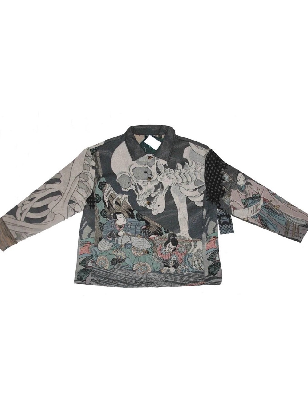 Rebel Vengeance Graphic Skull & Ukiyo-e Print Button-Up Shirt - Jacket
